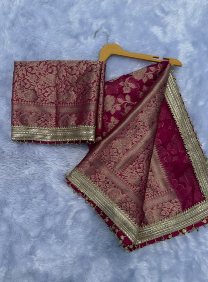 Rani Pink Banarasi Soft Jaal Tissue Silk Saree