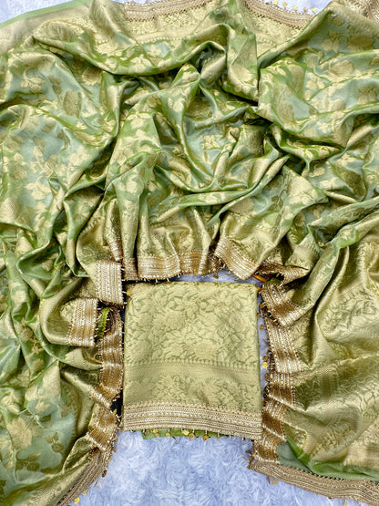 Pista Green Banarasi Soft Jaal Tissue Silk Saree
