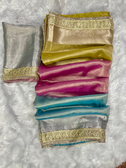 3D Multi Shade Tissue Saree with Embroidery Border