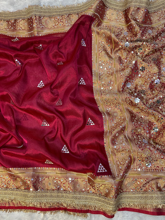 Deep Marron Banarasi Soft Tissue Silk Saree