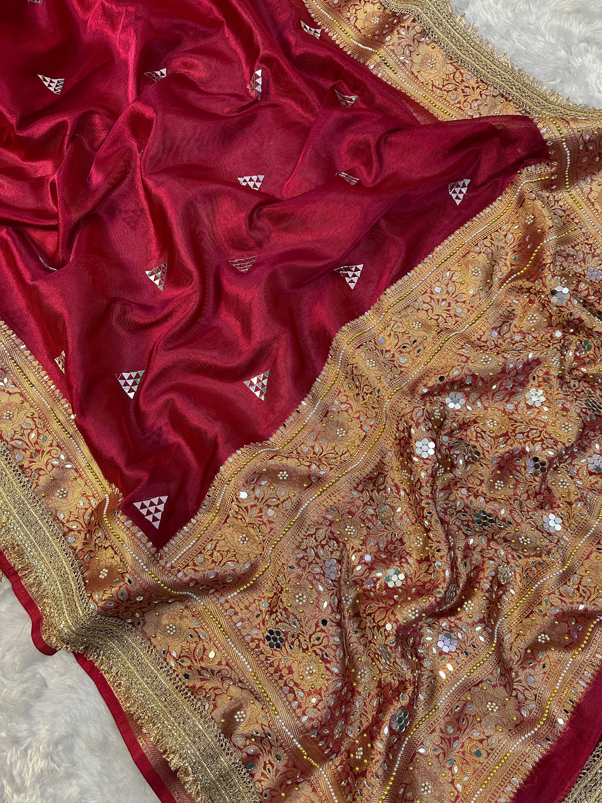 Deep Marron Banarasi Soft Tissue Silk Saree
