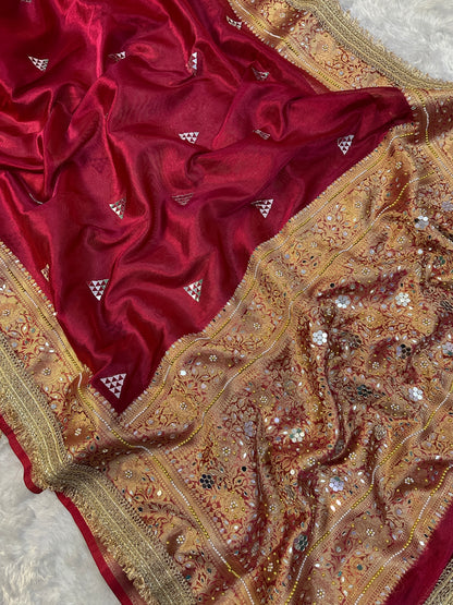 Deep Marron Banarasi Soft Tissue Silk Saree