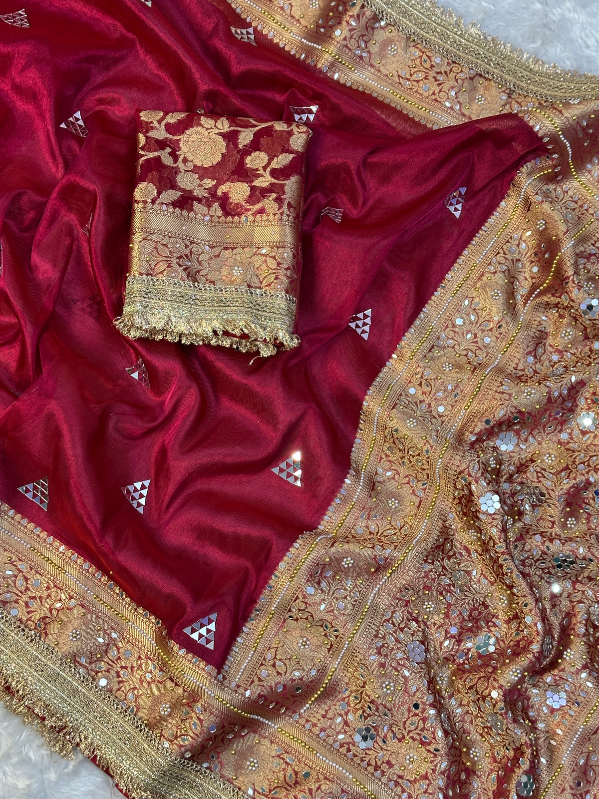 Deep Marron Banarasi Soft Tissue Silk Saree