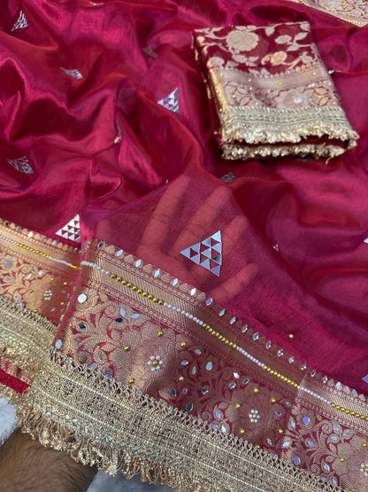 Deep Marron Banarasi Soft Tissue Silk Saree