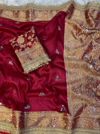 Deep Marron Banarasi Soft Tissue Silk Saree