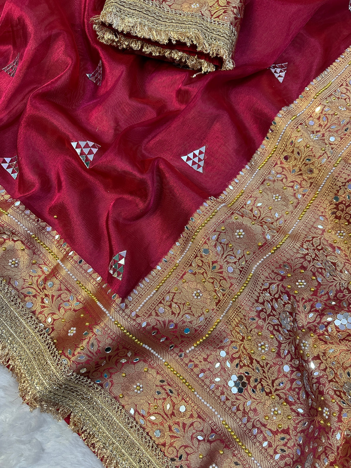 Deep Marron Banarasi Soft Tissue Silk Saree
