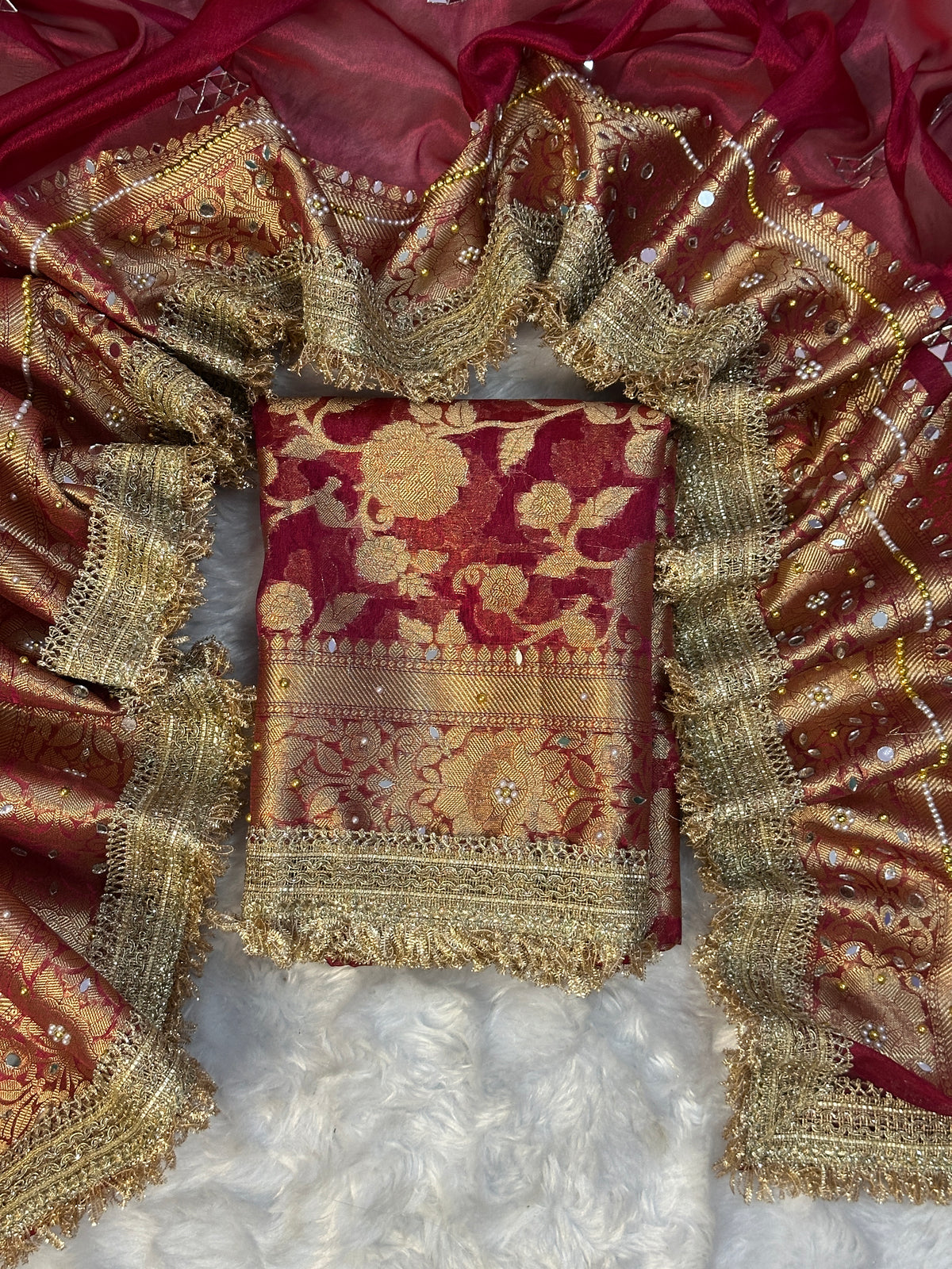 Deep Marron Banarasi Soft Tissue Silk Saree