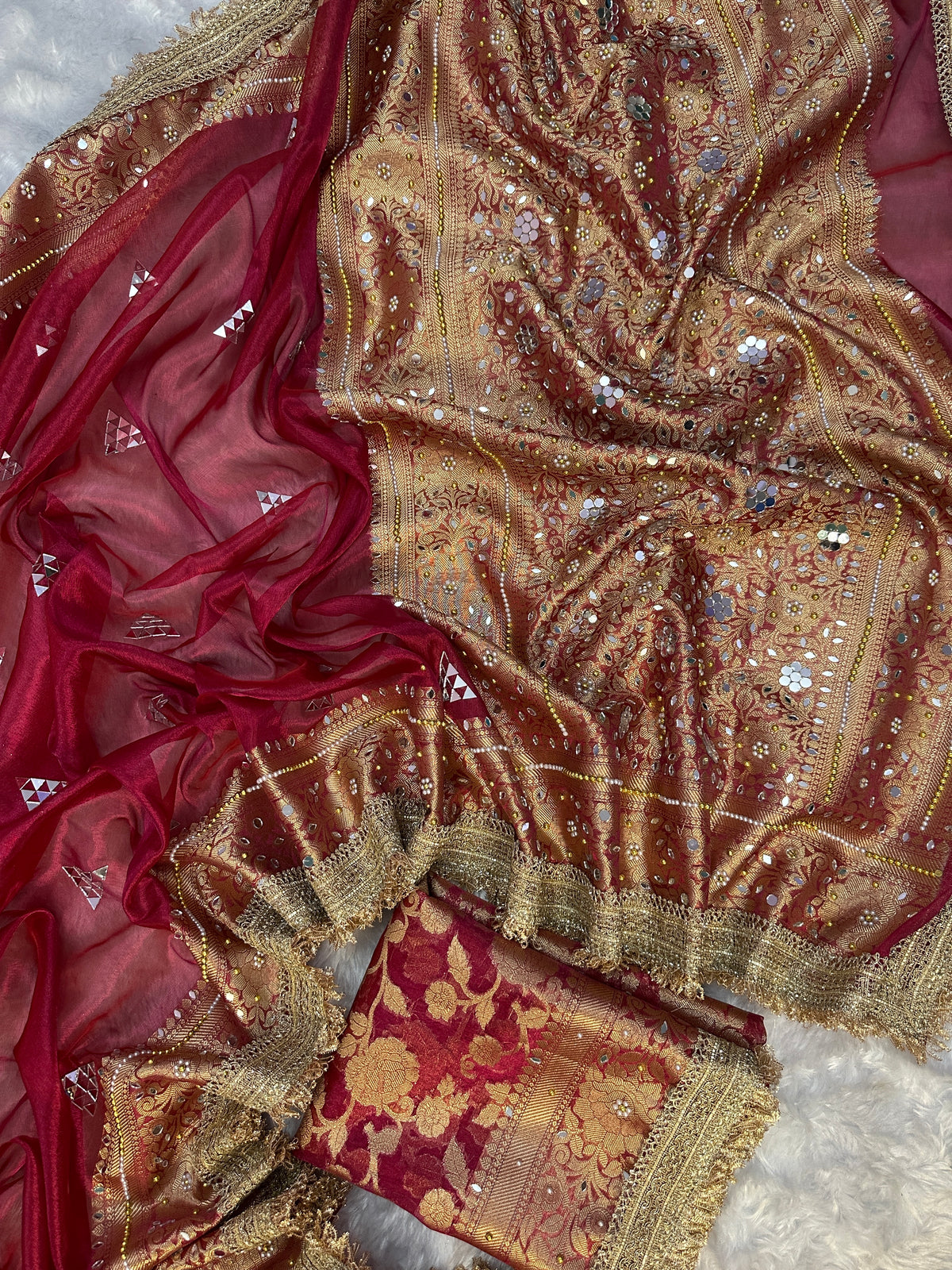 Deep Marron Banarasi Soft Tissue Silk Saree