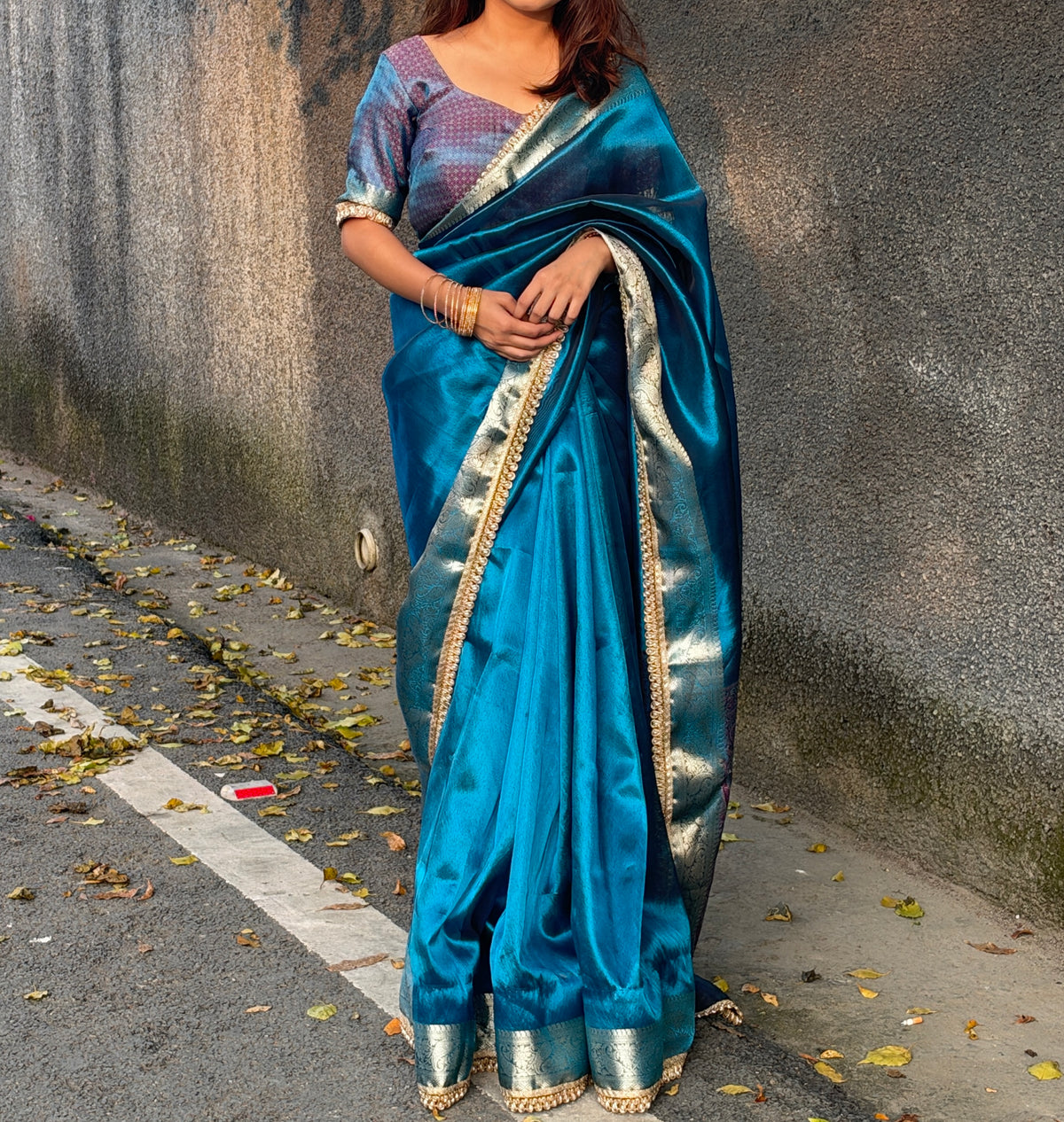 Peacock Teal Banarasi Soft Tissue Pashmina Silk Saree