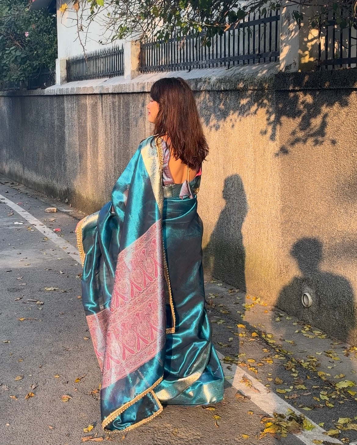 Peacock Teal Banarasi Soft Tissue Pashmina Silk Saree