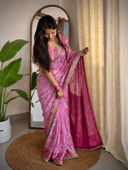 Pink Banarasi Khaddi Georgette Silk Saree