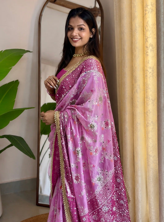 Pink Banarasi Khaddi Georgette Silk Saree