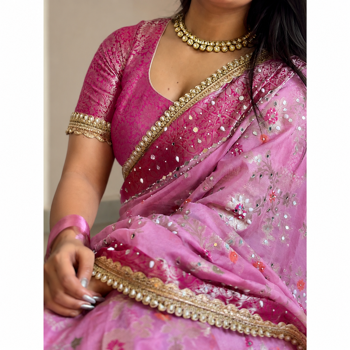 Pink Banarasi Khaddi Georgette Silk Saree
