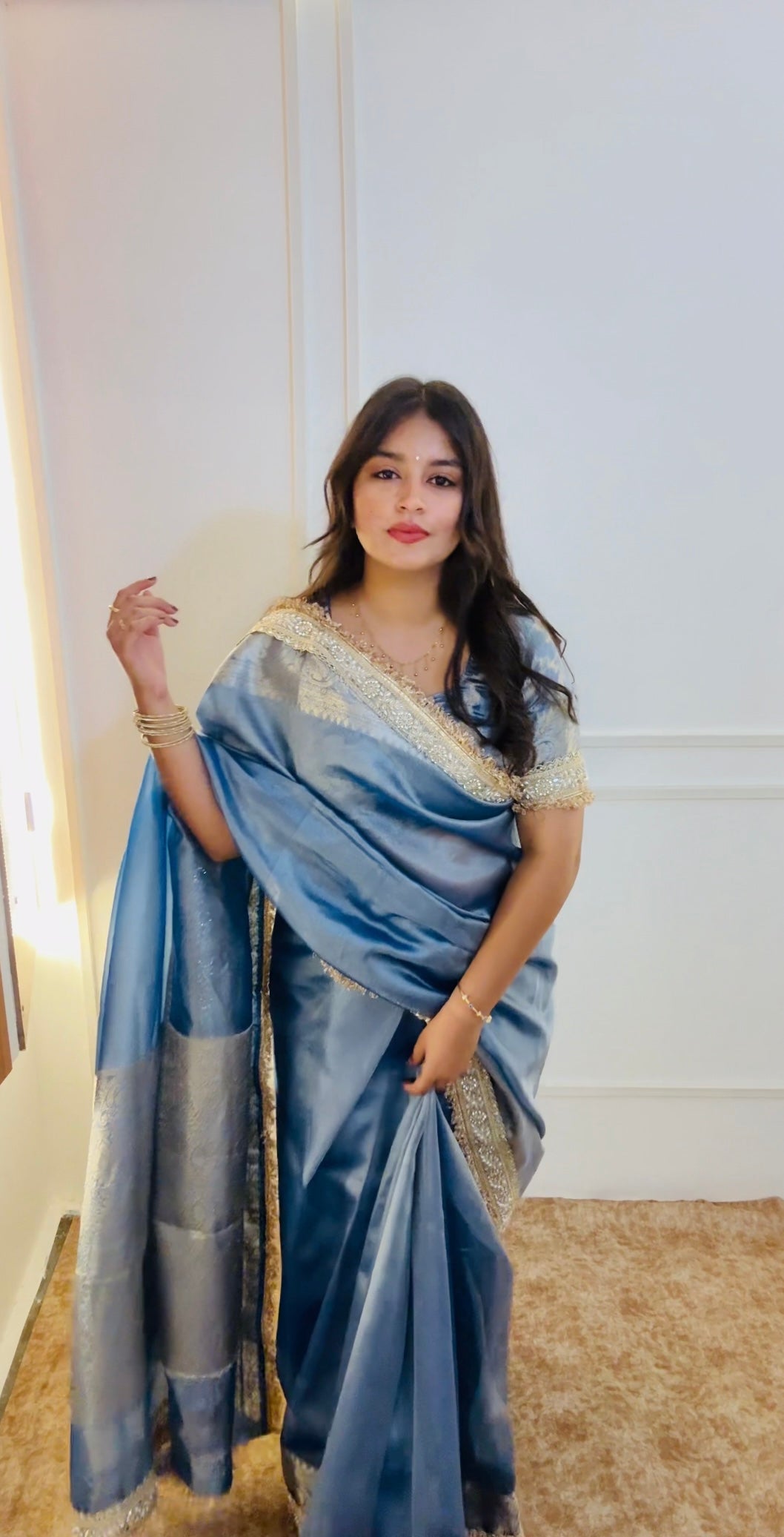 Lavender Blue Banarasi Soft Tissue Silk Saree