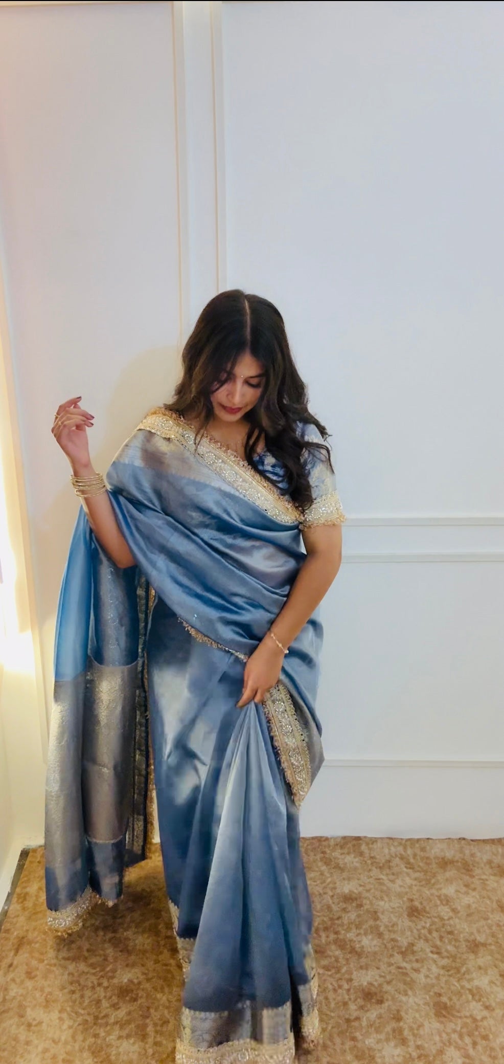 Lavender Blue Banarasi Soft Tissue Silk Saree