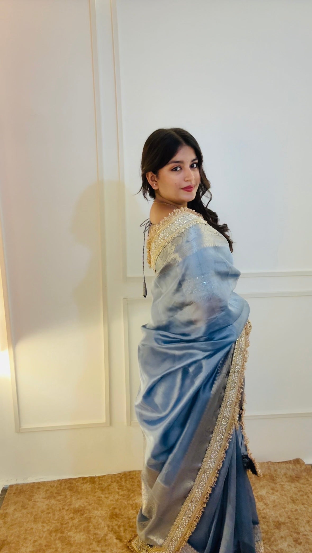 Lavender Blue Banarasi Soft Tissue Silk Saree