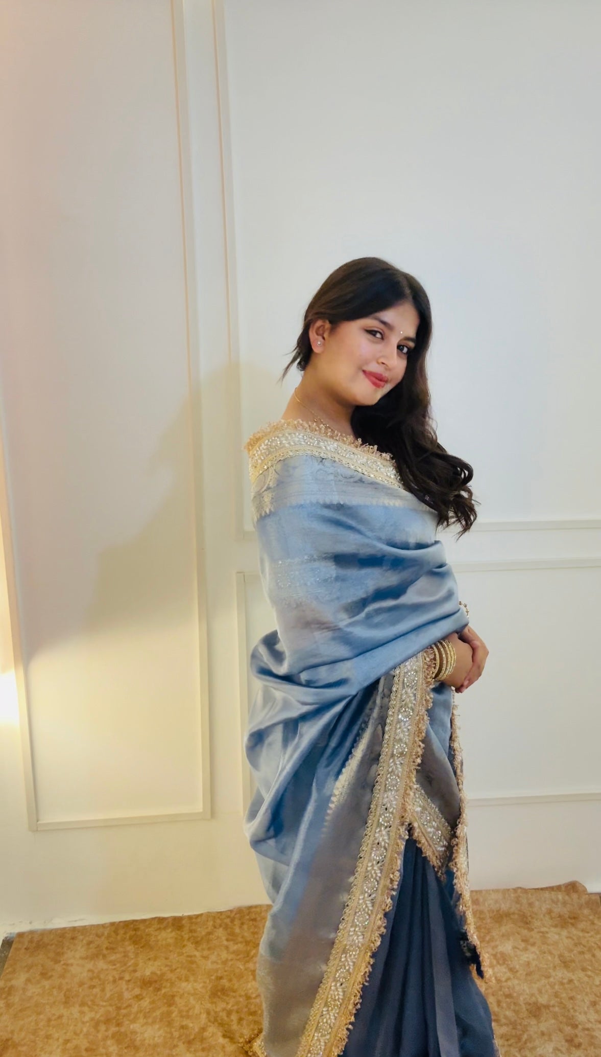 Lavender Blue Banarasi Soft Tissue Silk Saree