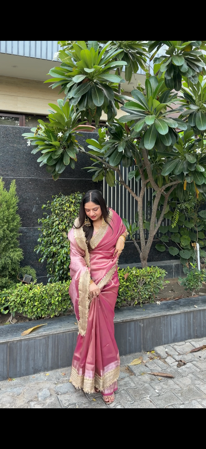 Pink Banarasi Soft Tissue Silk Saree