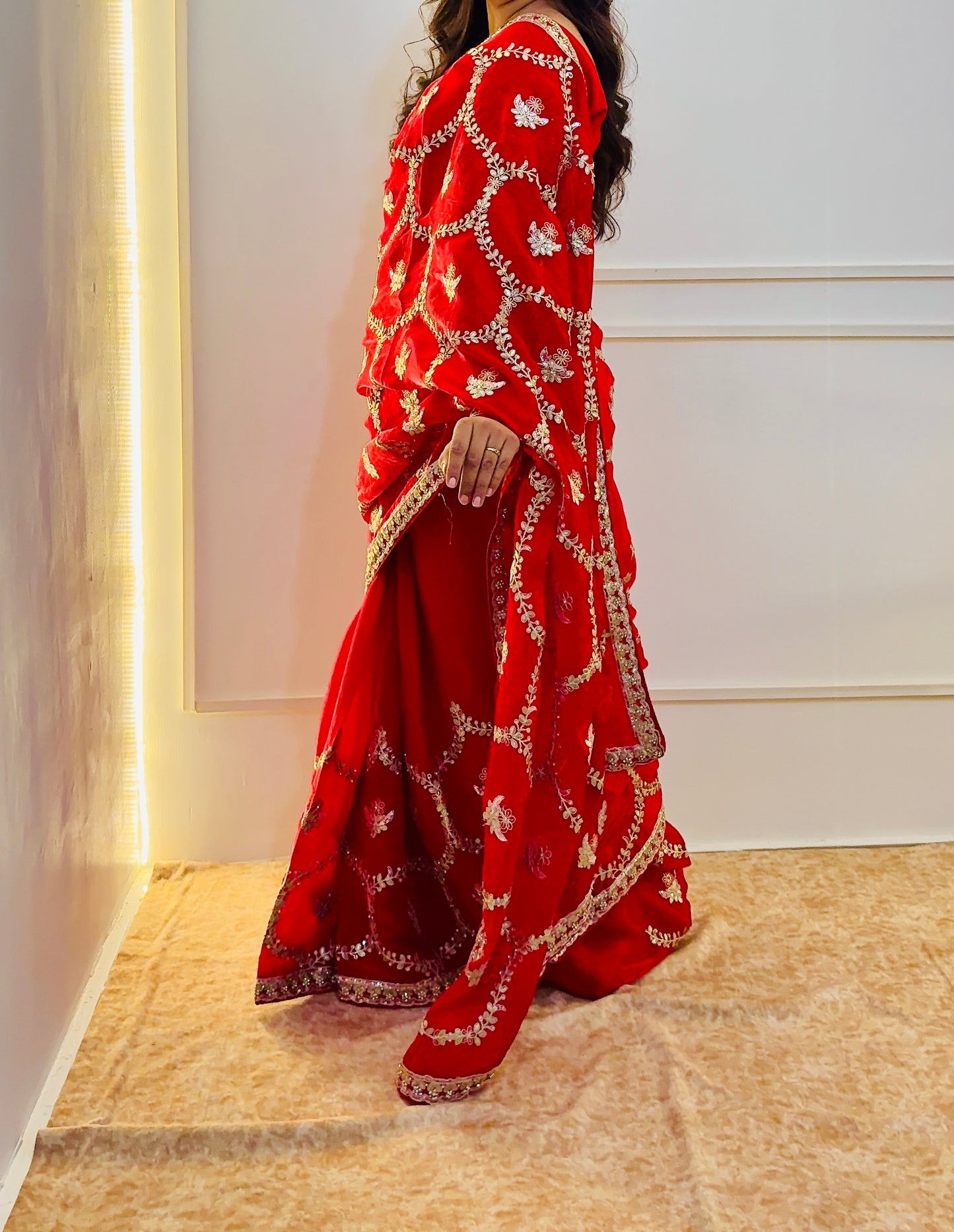 Red Gotta Patti Satin Silk Saree