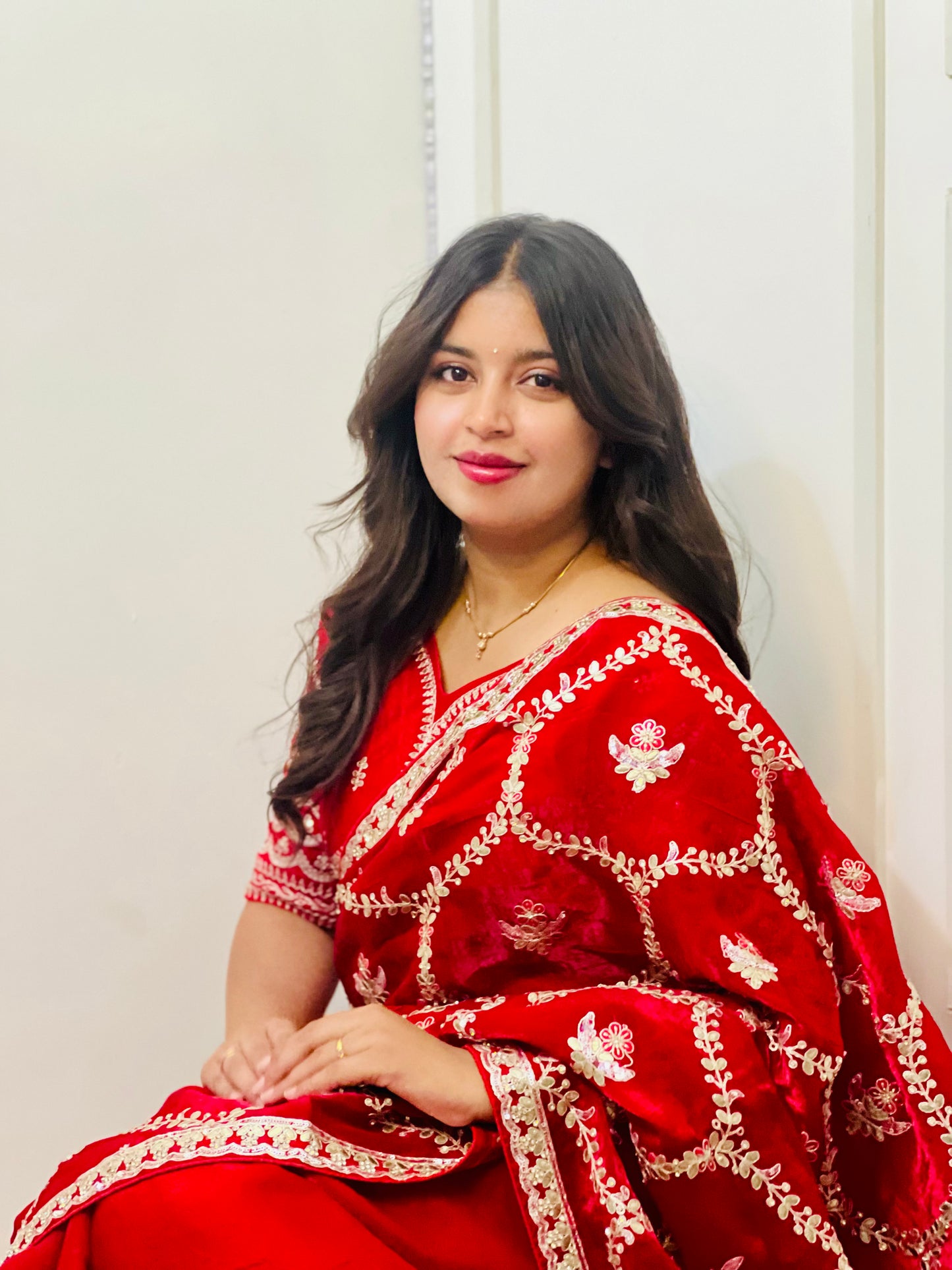 Red Gotta Patti Satin Silk Saree
