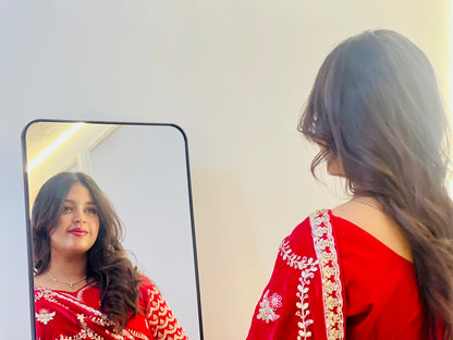 Red Gotta Patti Satin Silk Saree