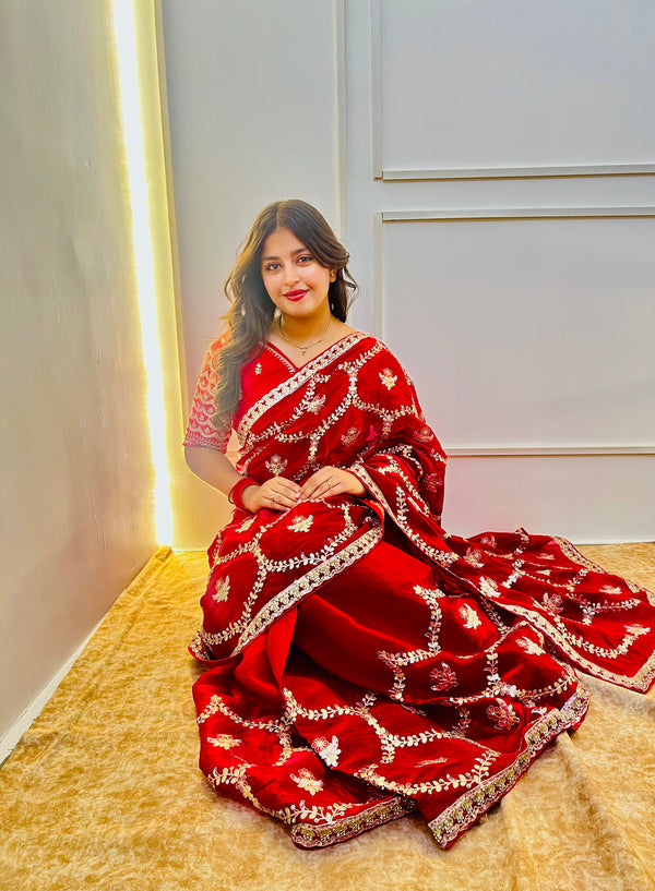 Red Gotta Patti Satin Silk Saree
