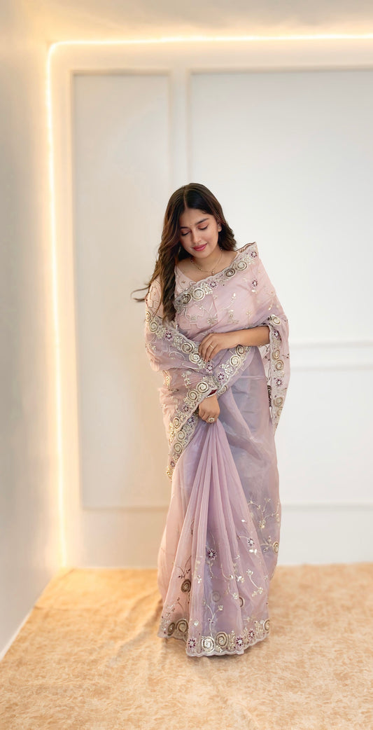 Lavender Gotta Patti silk saree