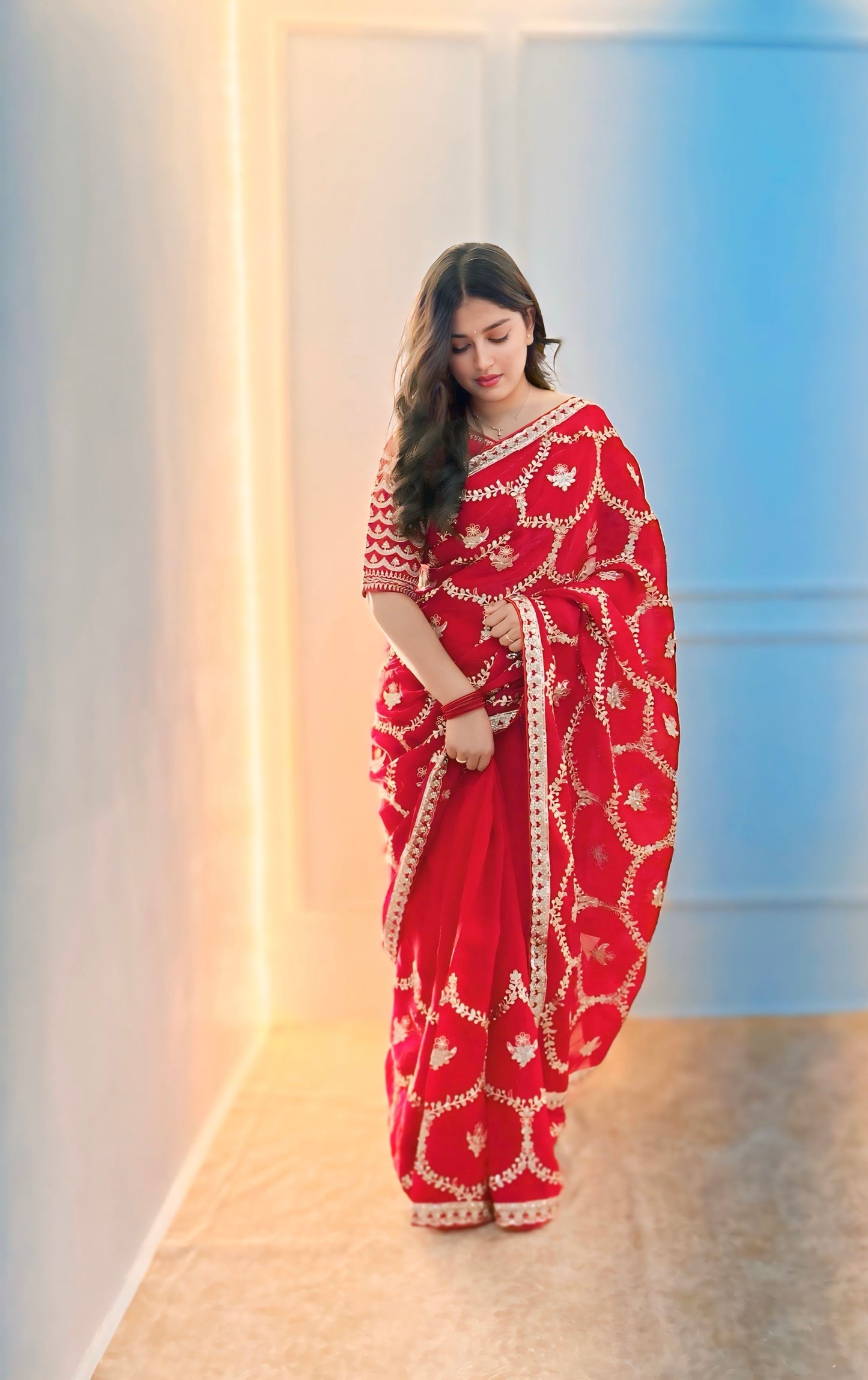Red Gotta Patti Satin Silk Saree