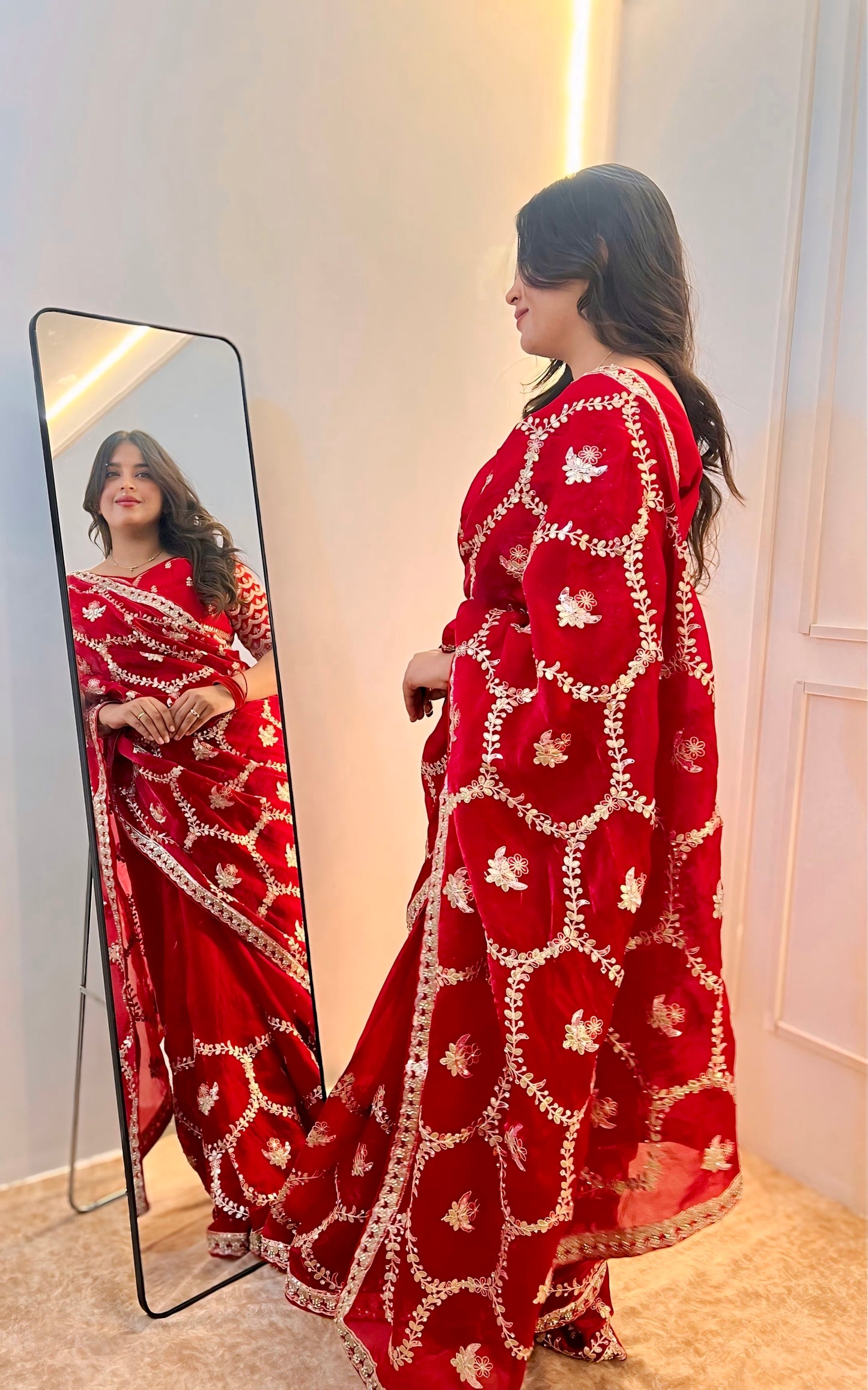 Red Gotta Patti Satin Silk Saree