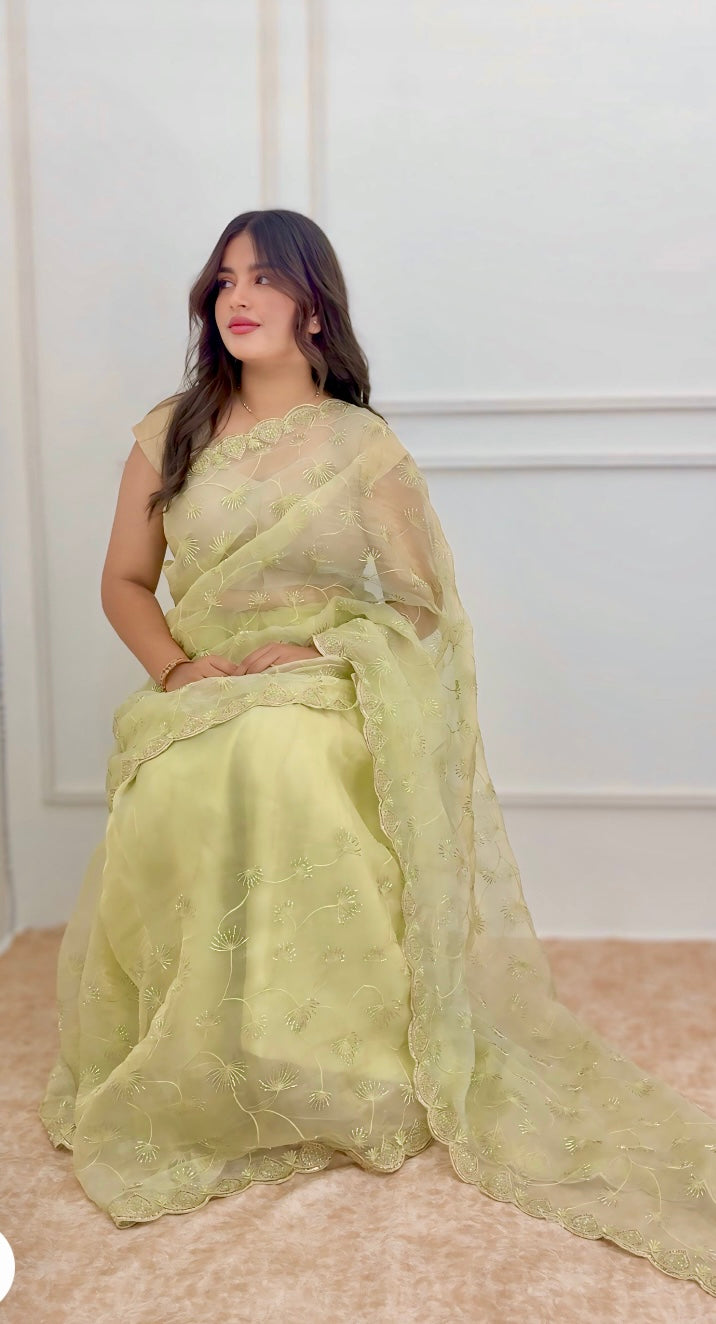 Pista Green Soft Silk Saree