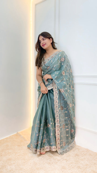 Ice Blue Soft Silk Saree