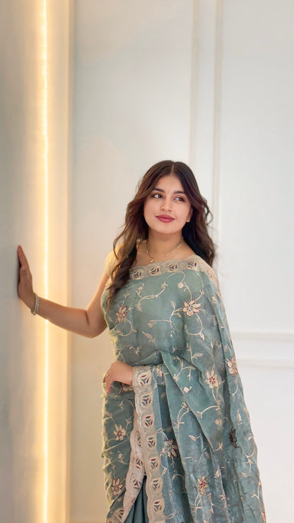 Ice Blue Soft Silk Saree