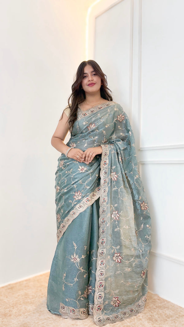 Ice Blue Soft Silk Saree