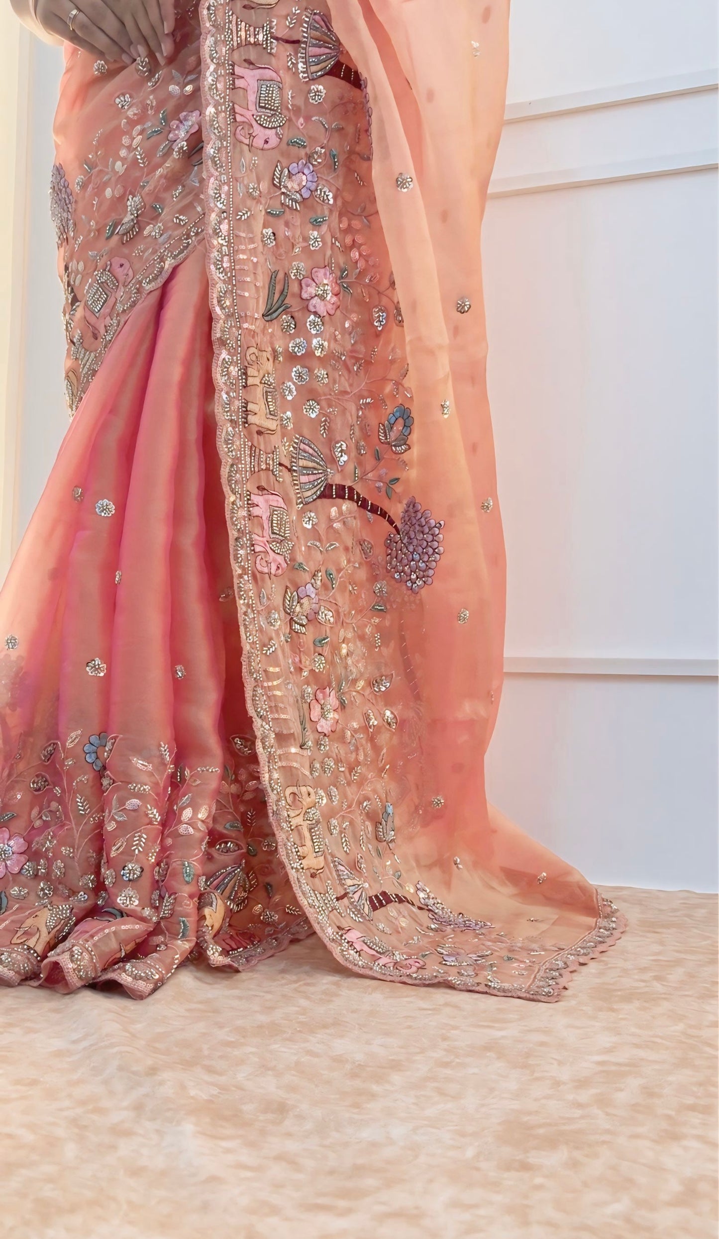 Coral Peach Organza Saree