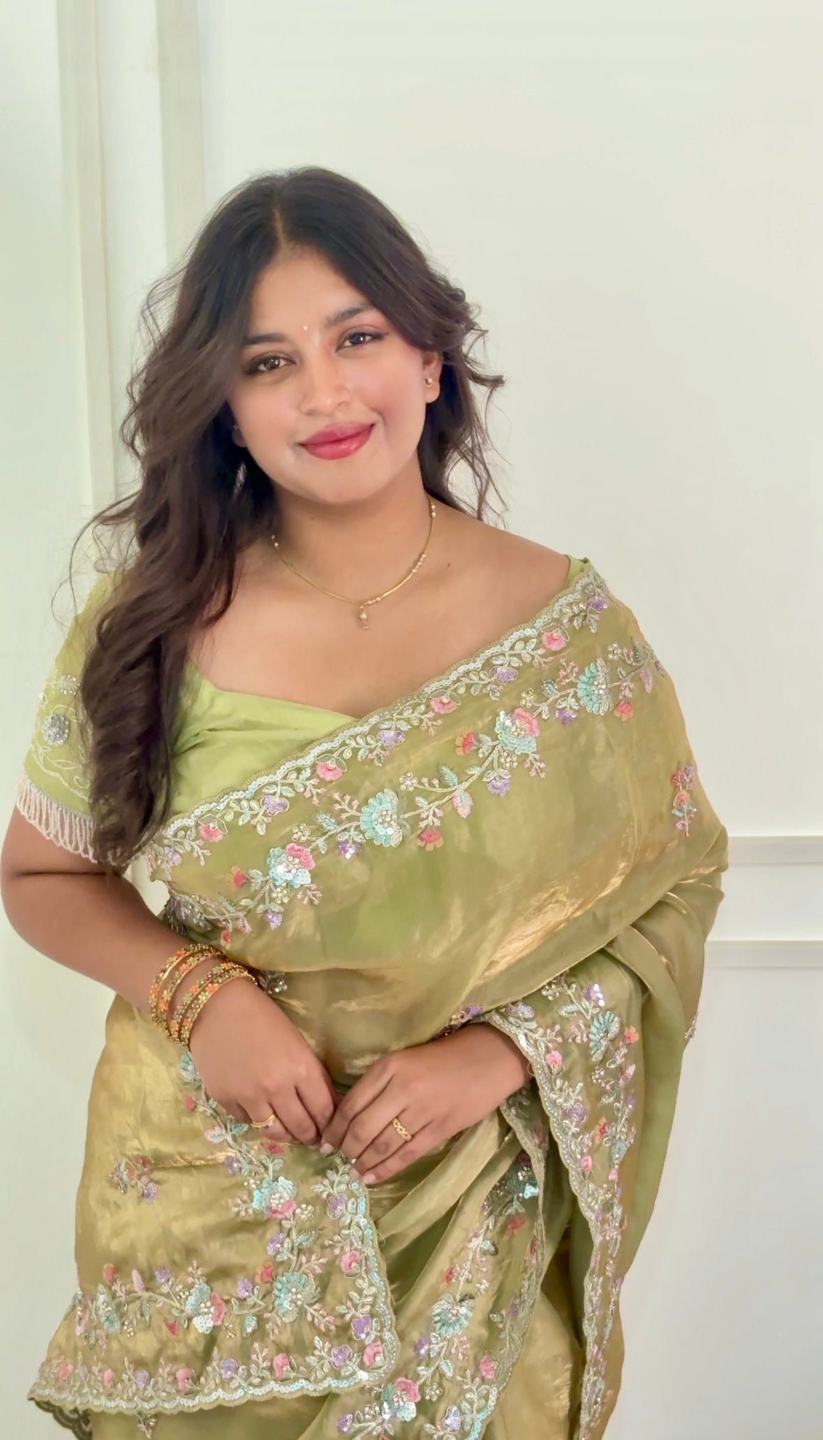 Pista Green Satin Silk Saree