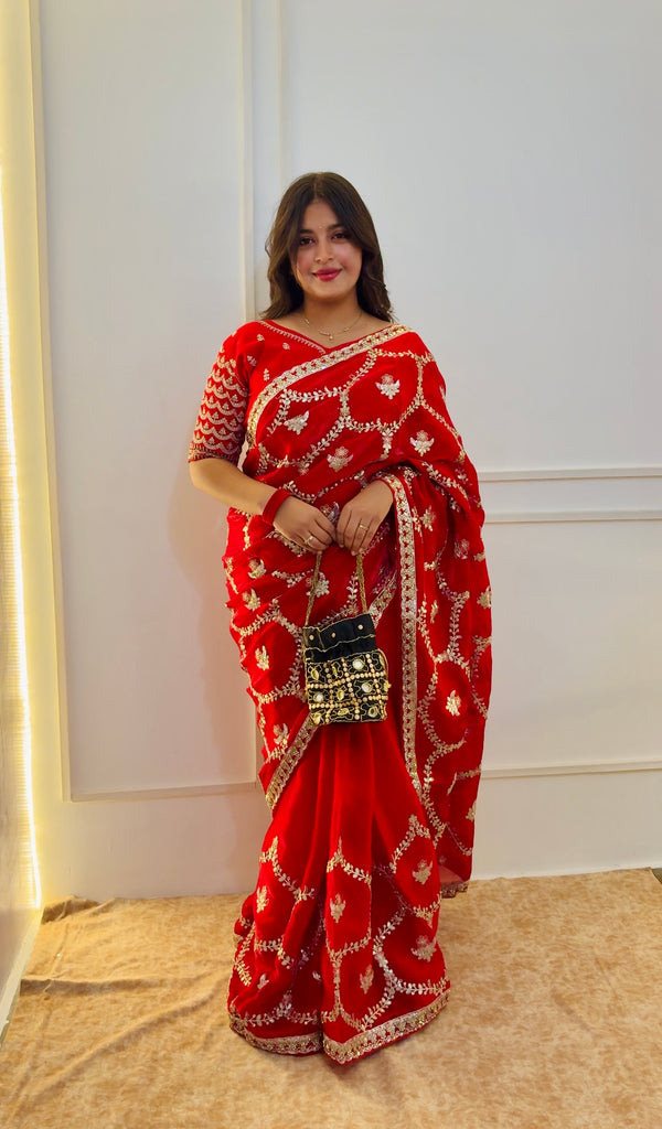 Red Gotta Patti Satin Silk Saree