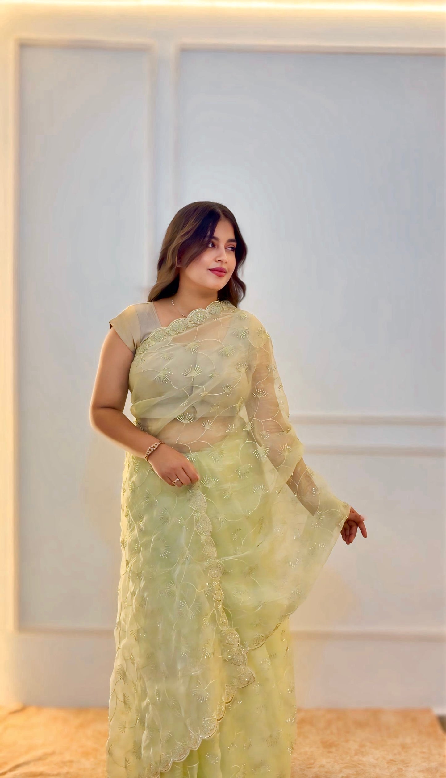 Pista Green Soft Silk Saree