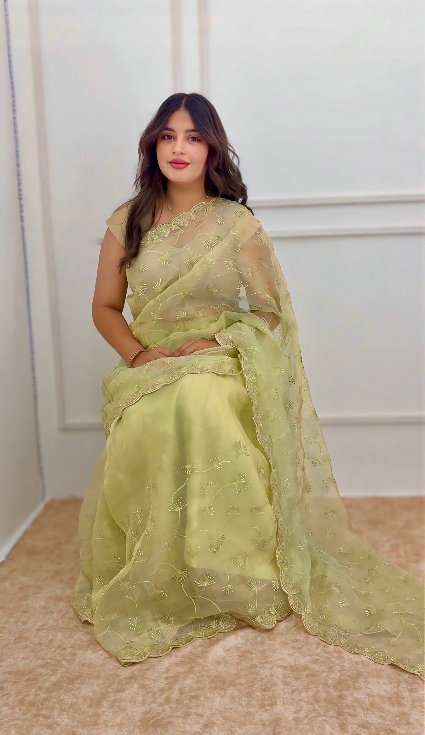 Pista Green Soft Silk Saree