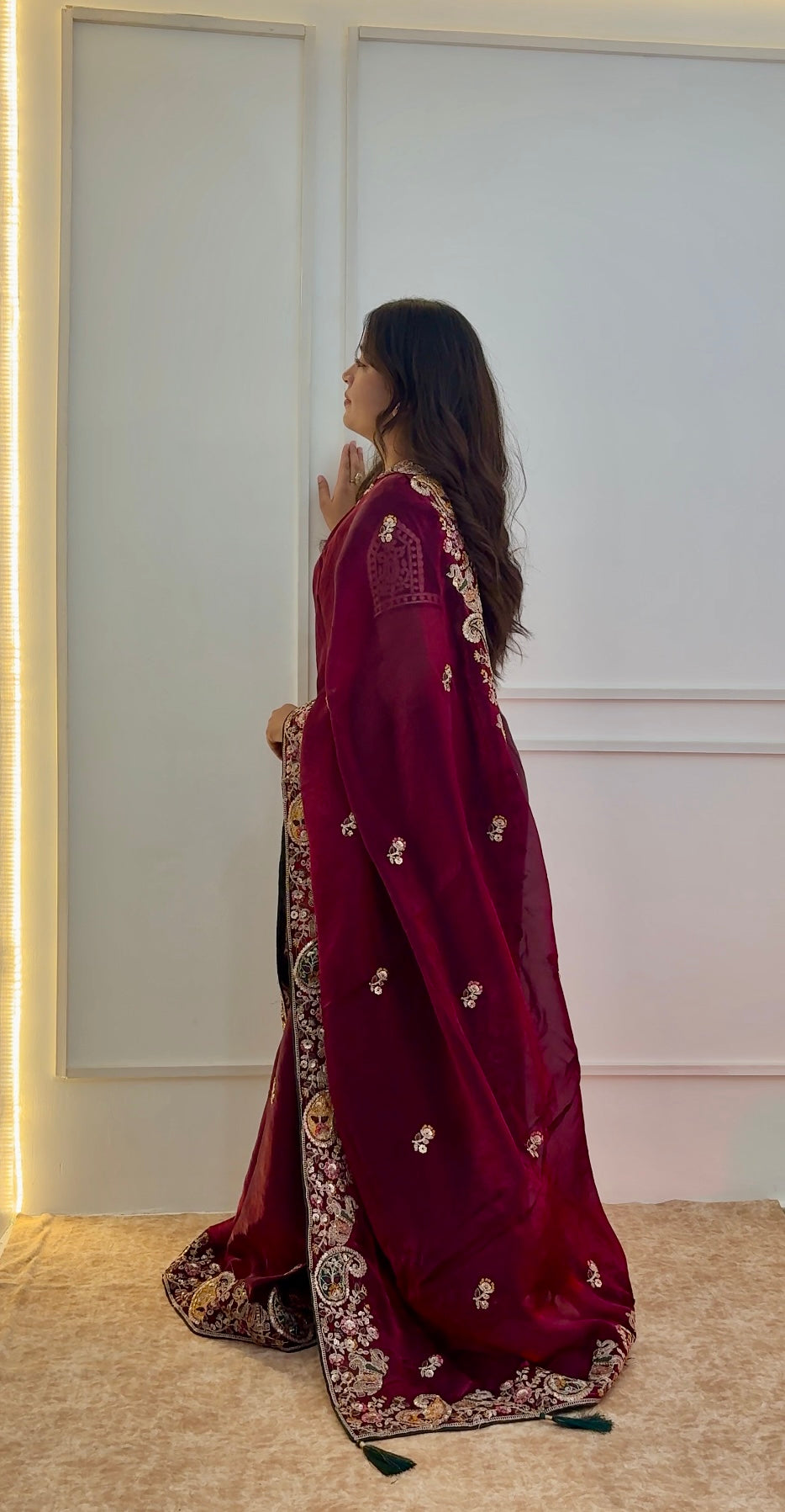 Antique Maroon Satin Silk Saree
