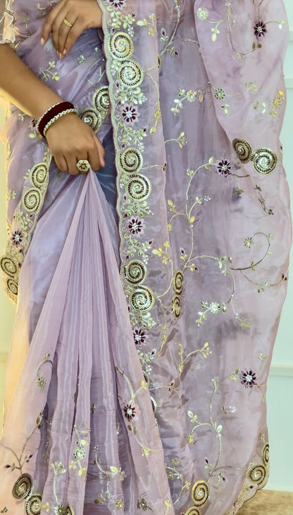 Lavender Gotta Patti silk saree