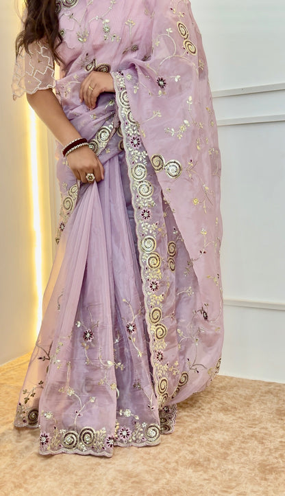 Lavender Gotta Patti silk saree
