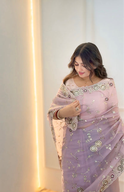 Lavender Gotta Patti silk saree