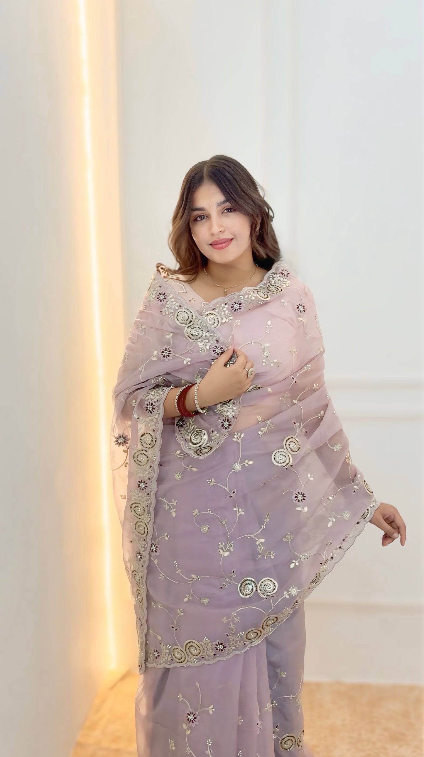 Lavender Gotta Patti silk saree