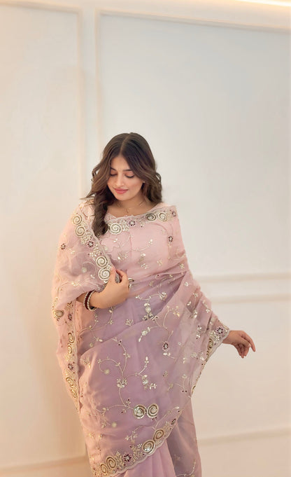 Lavender Gotta Patti silk saree