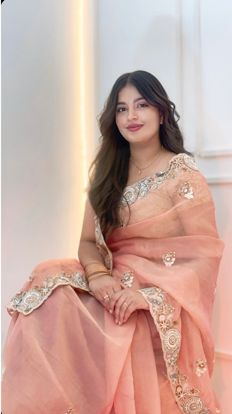 Soft Peach Pink Soft Organza Saree