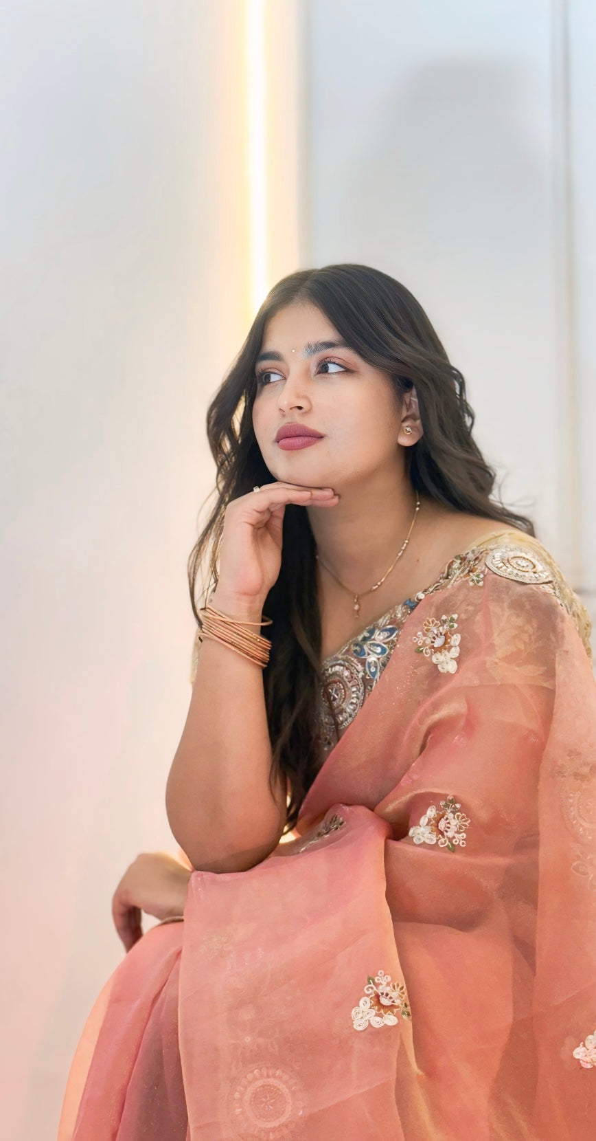 Soft Peach Pink Soft Organza Saree