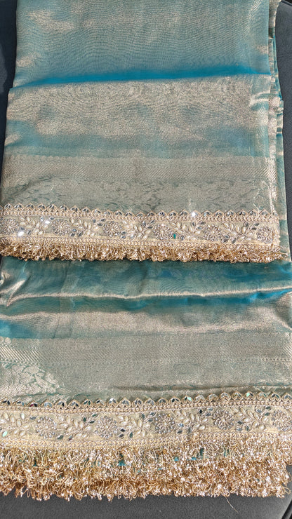 Aqua Mist Blue Soft Tissue Silk Saree