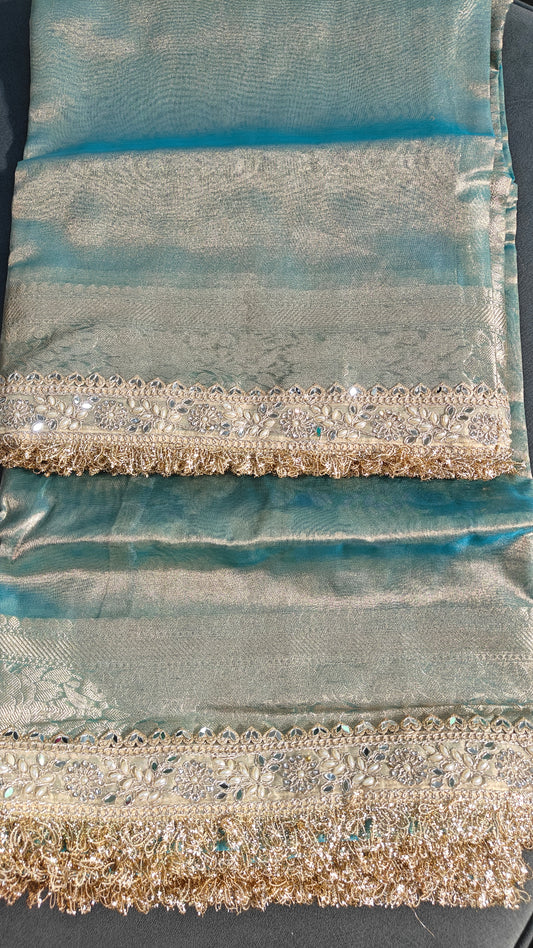 Aqua Mist Blue Soft Tissue Silk Saree