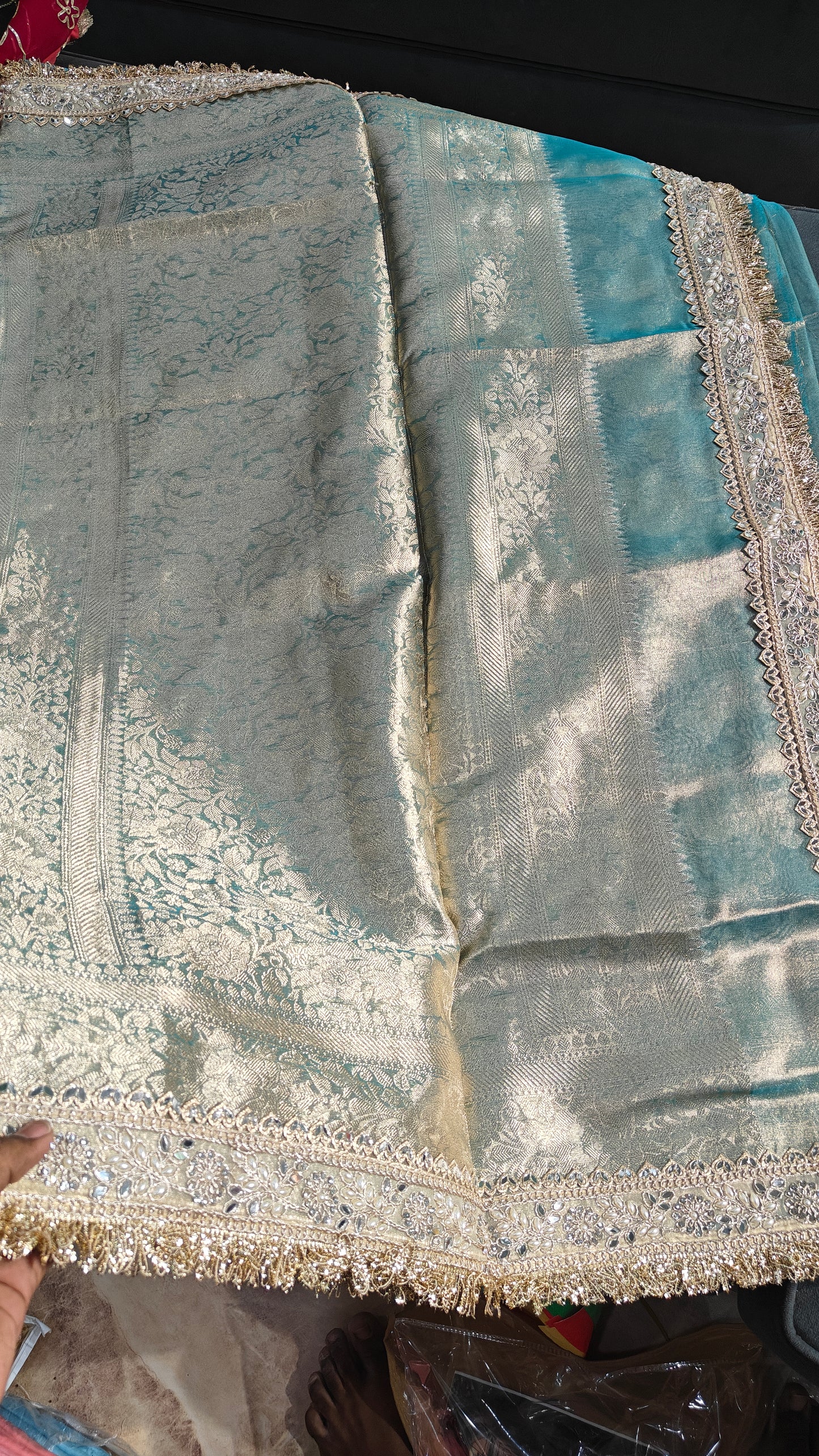 Aqua Mist Blue Soft Tissue Silk Saree
