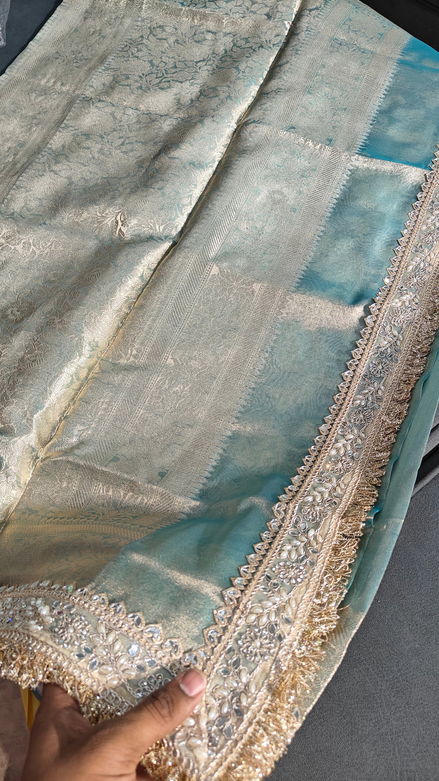 Aqua Mist Blue Soft Tissue Silk Saree